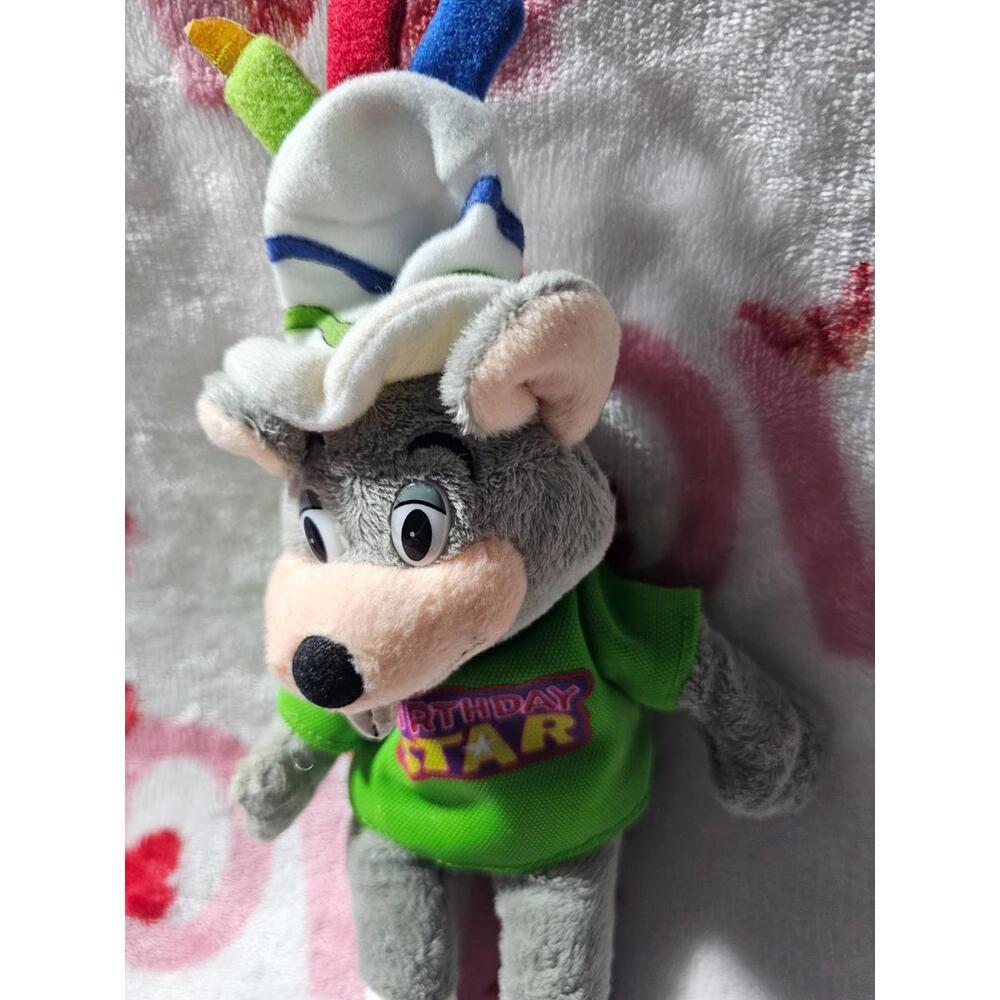 2008 Chuck E Cheese My Birthday Plush Toy Bean Bag Multicolor Cake Hat 11" Pizza - Picture 7 of 15